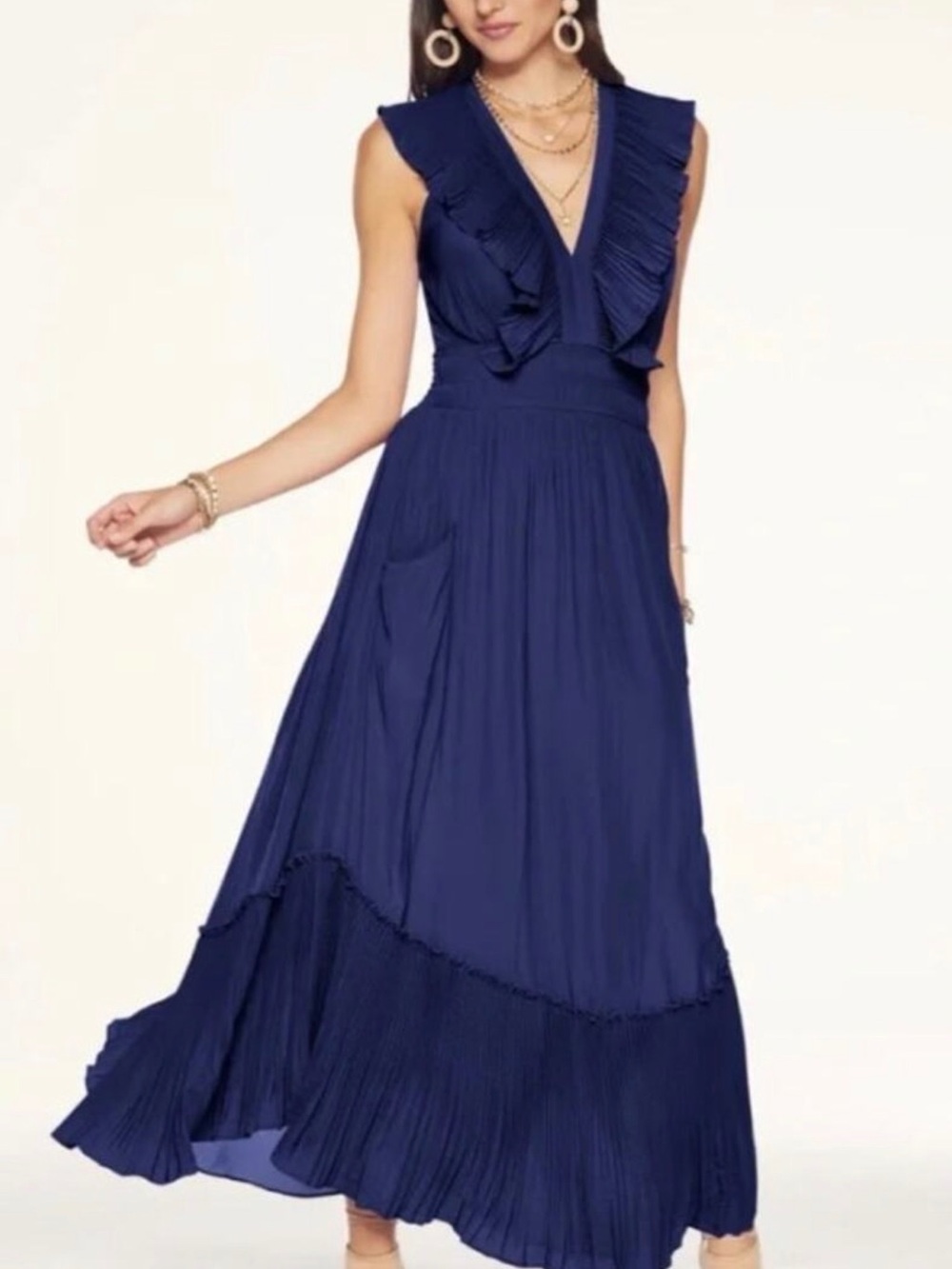 Ramy Brook Navy Ruffle V-Neck Maxi Dress
